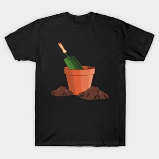 Garden terracotta pot with green mini spade and soil piles around T-Shirt